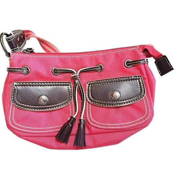 Tommy Hilfiger Small Raspberry & Brown Zip Top Purse Tassels - Picture 3 of 9